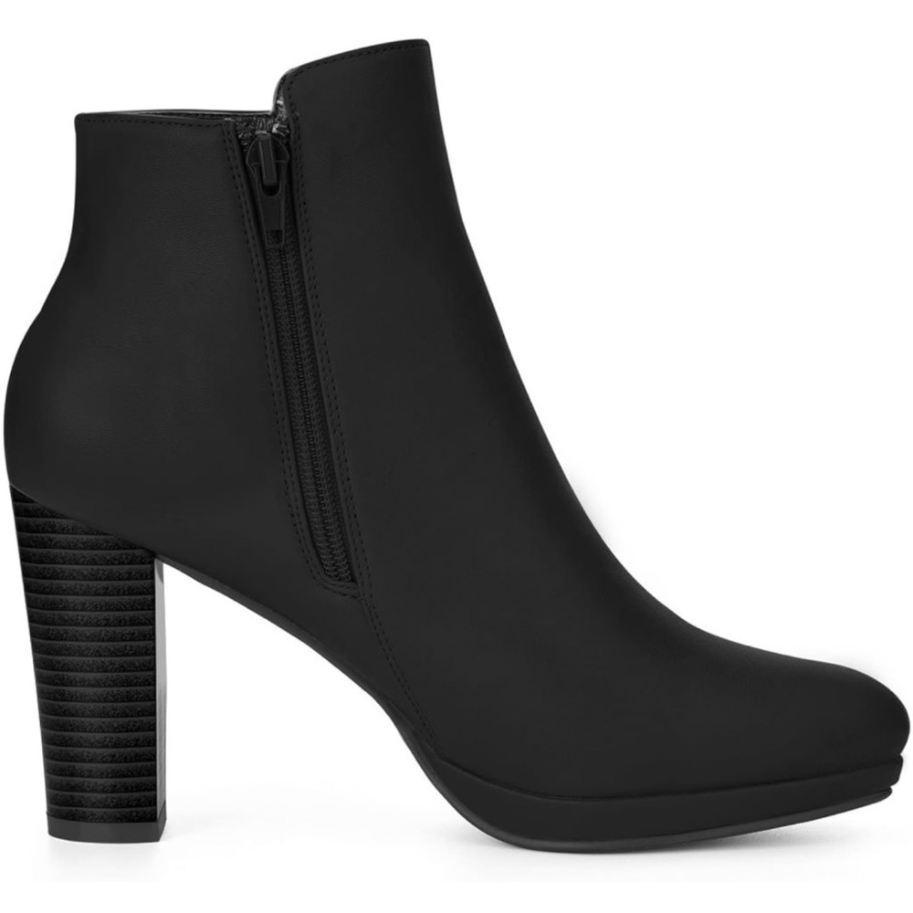 Allegra K Women's Round Toe Chunky Heel Platform Ankle Boots, Black, Size 5